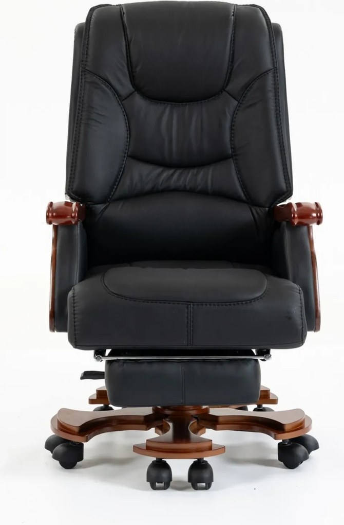 EXECUTIVE COMFORT 8007 – Scaun directorial din piele naturala si lemn masiv, Masaj in 9 puncte si Incalzire, rezistent 150 kg, Negru