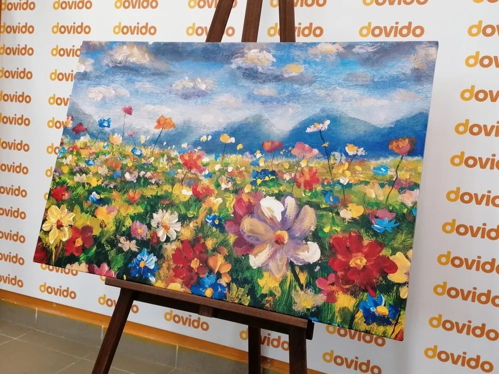 Tablou pictură în ulei a unei flori sălbatice