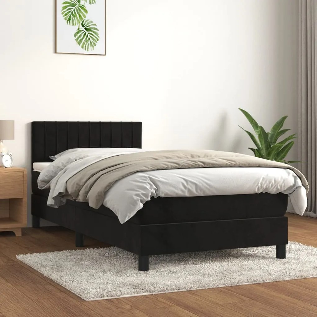 3141403 vidaXL Pat box spring cu saltea, negru, 90x200 cm, catifea