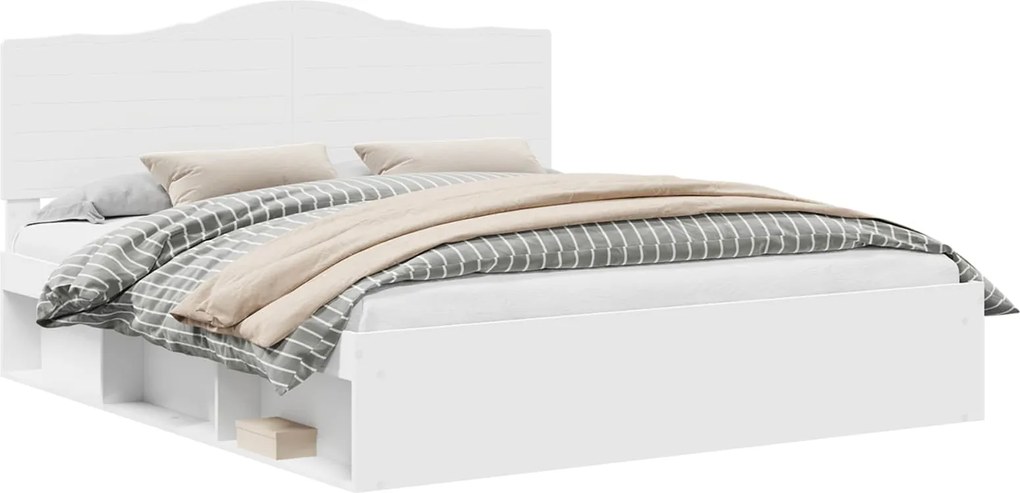 vidaXL Cadru de pat cu headboard Alb 200 x 200 cm Lemn de pin masiv