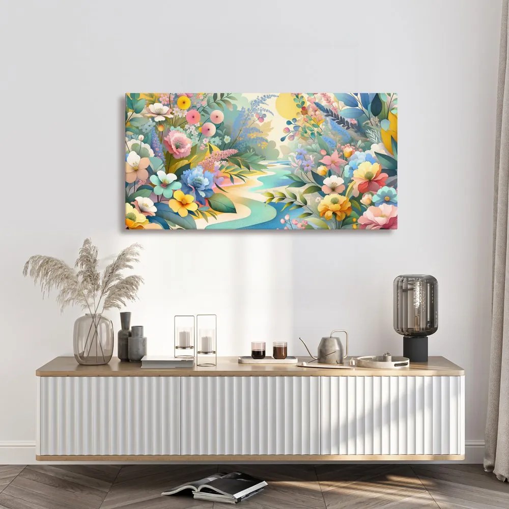 Tablou flori de primăvară lângă râu