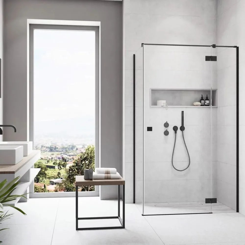 Cabina de dus dreptunghiulara cu usa batanta Radaway Essenza KDJ 110x70 cm negru mat-transparent dreapta