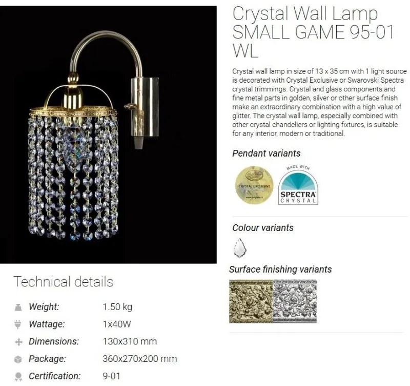 Aplica de perete Cristal Bohemia Exclusive SMALL GAME 95-01 WL CE