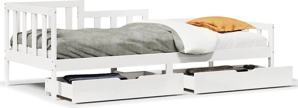 vidaXL Pat de zi cu sertare, alb, 90x200 cm, lemn masiv pin