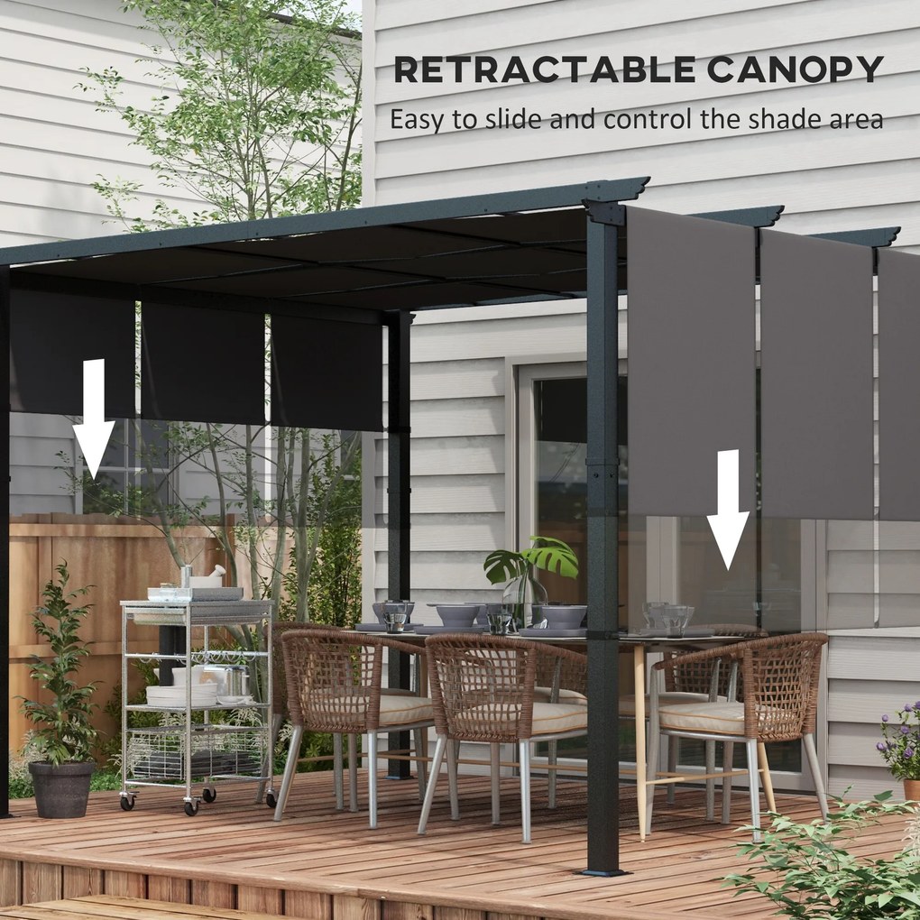 Outsunny Pergola de Exterior de 3 x 3,5 m cu Copertina Retractabila, Foisor de Gradina, Umbrar pentru Veranda, Terasa, Gri Inchis