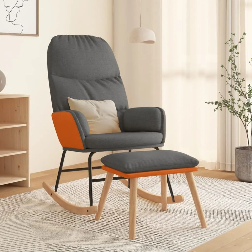 Scaun balansoar cu taburet, gri deschis, textil