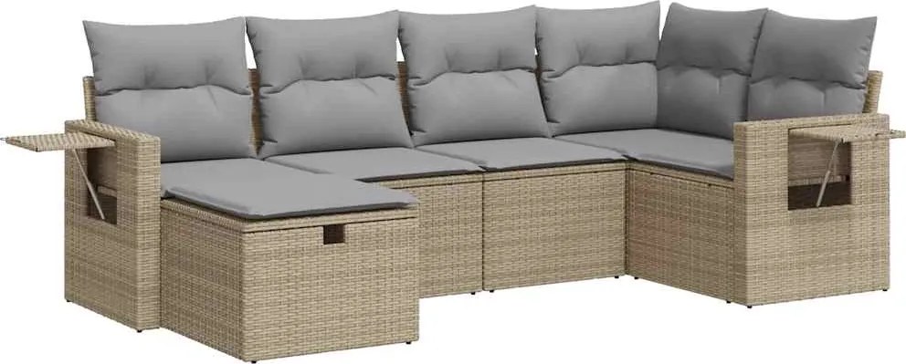vidaXL Set canapele de grădină cu perne, 6 piese, bej, poliratan