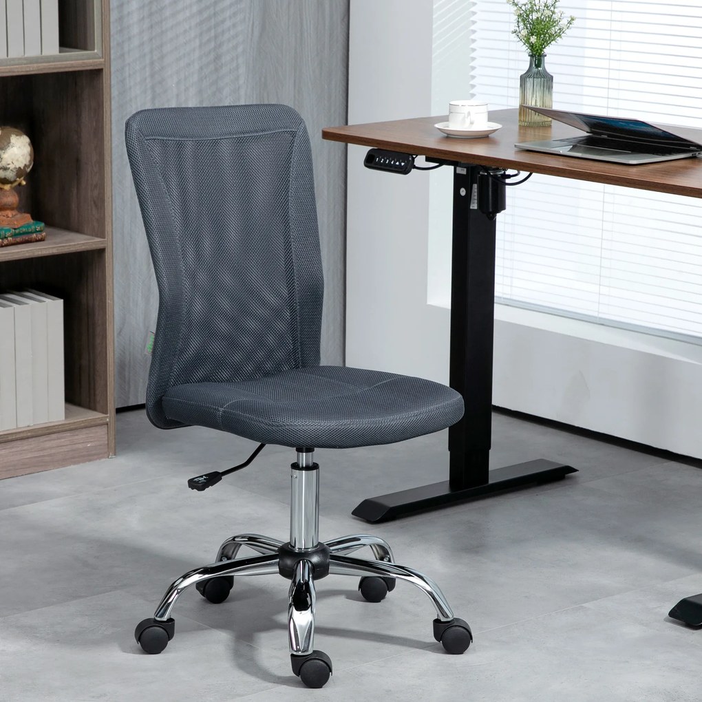 Vinsetto Scaun de birou ergonomic înălțime reglabilă picioare cromate pivotant 360° îmbrăcăminte plasă gri închis | Aosom Romania