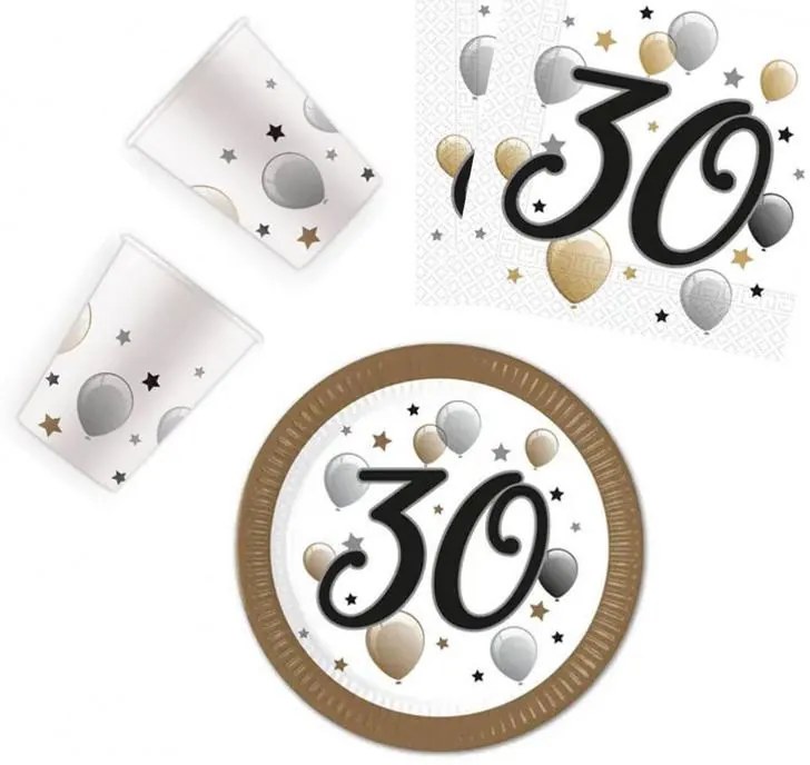 La mulți ani Milestone Set de petrecere Happy Birthday 30 cu 36 de piese și farfurii de 23 cm