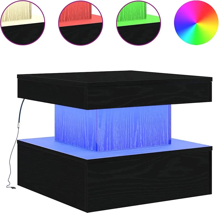 vidaXL Masuta de cafea cu lumini LED Stejar negru 50x50x40 cm