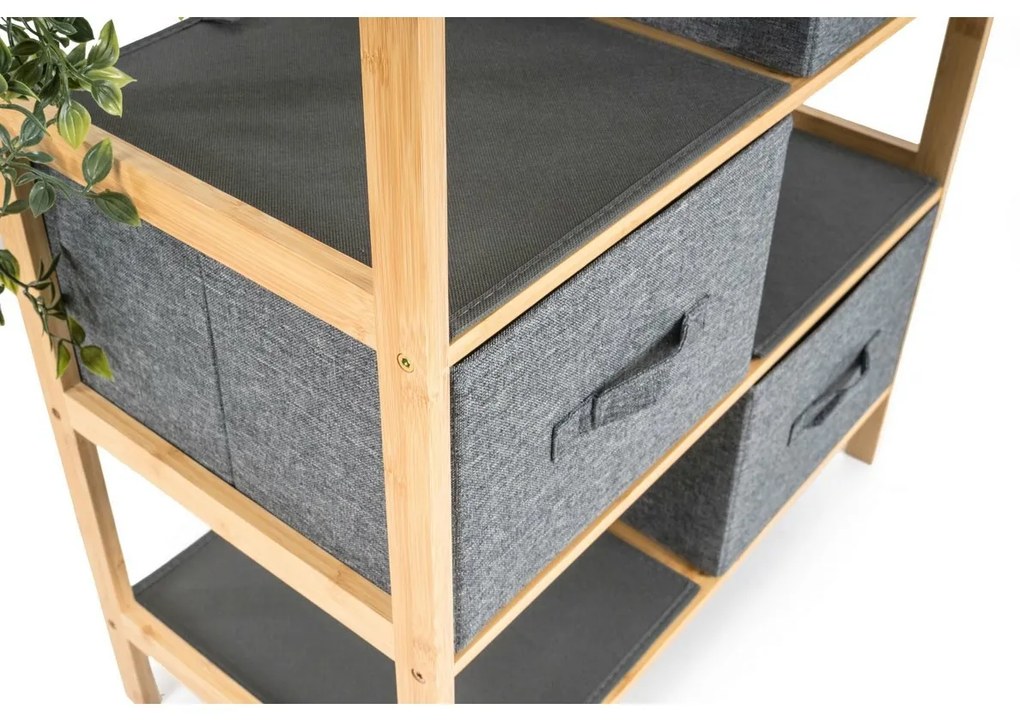 Raft din bambus cu coșuri G21, 3 rafturi, gri, 3 etaje