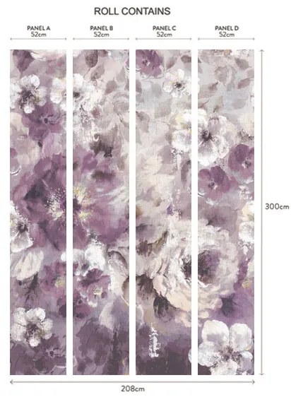 Tapet Bloom, Magenta Purple Luxury Floral, 1838 Wallcoverings, 6.5mp / rola