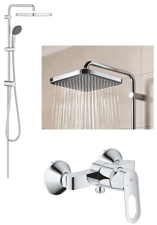 Set Coloana dus Grohe Vitalio palarie patrata 25 cm, baterie cabina dus Bauloop (26698000, 23340000 )