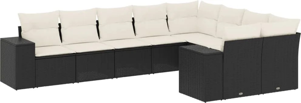 vidaXL Set mobilier de grădină cu perne, 9 piese, negru, poliratan