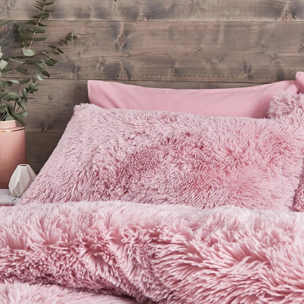 Lenjerie de pat din micropluș roz Catherine Lansfield Cuddly, 135 x 200 cm, roz