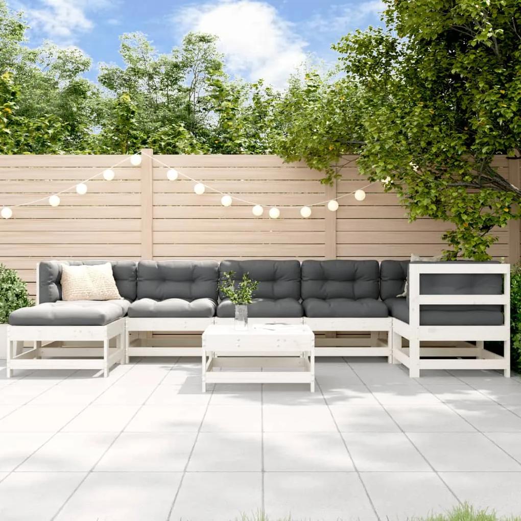 3186292 vidaXL Set mobilier relaxare grădină, 8 piese, alb, lemn masiv de pin