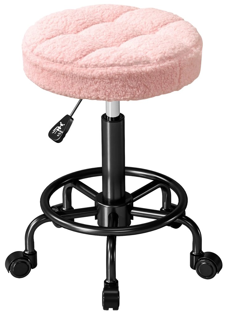 HOMCOM Taburet rotativ reglabil în înălțime Taburet rotativ 55-66 cm Taburet de lucru 360° rotativ Ø50 x 50-66 cm Roz | Aosom Romania
