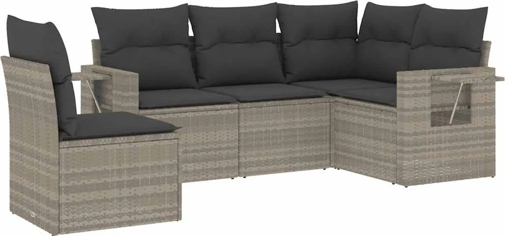 vidaXL Set canapele de grădină cu perne, 5 piese gri deschis poliratan