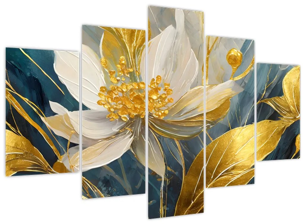 Tablou - Pictura de flori de aur (150x105 cm)