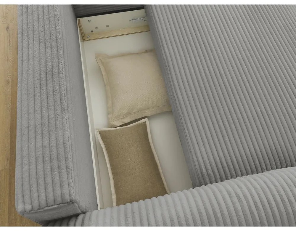 Colțar gri închis extensibil cu tapițerie din catifea reiată (cu colț pe partea dreaptă) Lucien – Bobochic Paris
