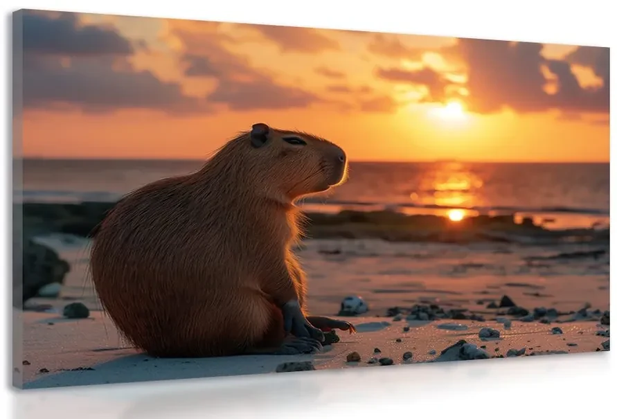 Tablou capybara la apus