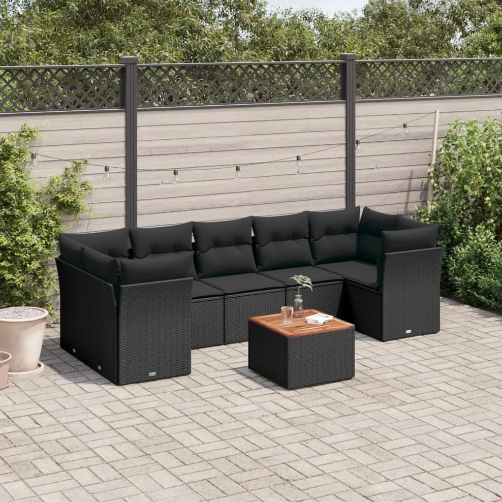 3223507 vidaXL Set mobilier de grădină cu perne, 8 piese, negru, poliratan