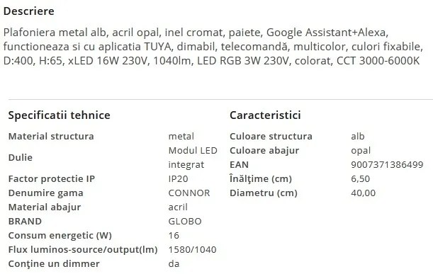 Plafoniera LED RGB dimabila cu telecomanda CONNOR 16W
