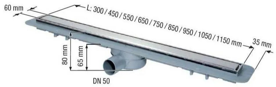 Rigola dus faiantabila Kessel Linearis Compact, 85 cm, cu sita pentru par si clapeta anti-miros 850 mm