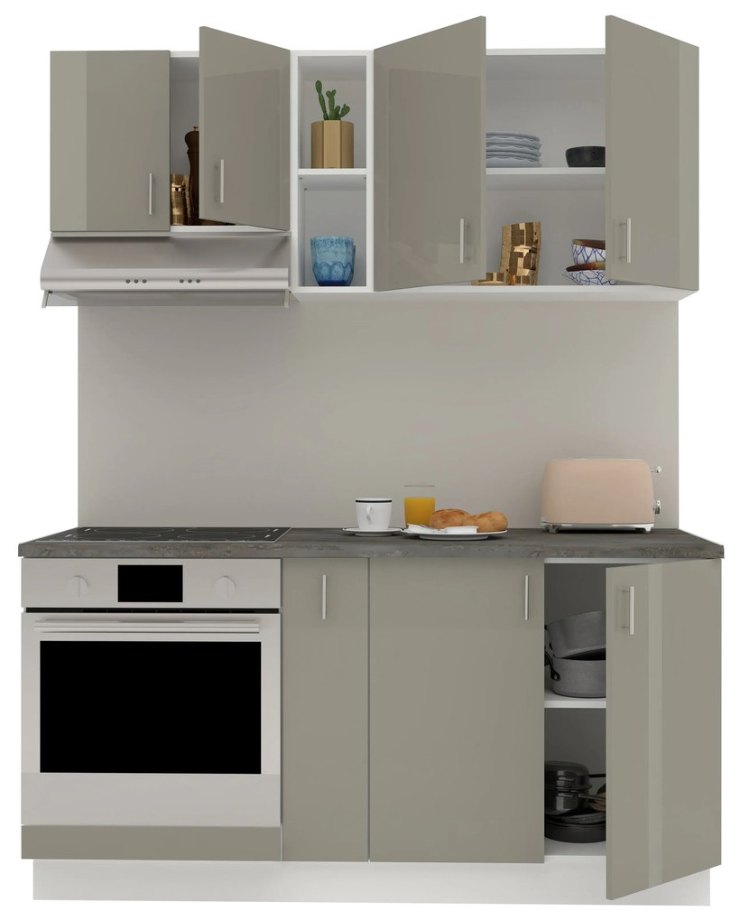 Set Bucatarie Karo V7, Gri Lucios/Alb, MDF, Blat Thermo 28 mm, L 160 cm