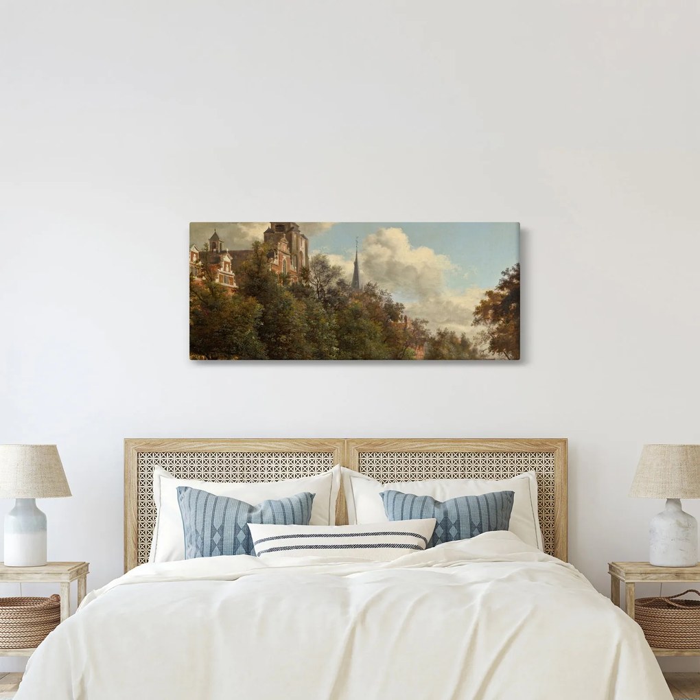 Tablou - Jan van der Heyden, View Down a Dutch Canal, reproducere (120x50 cm)