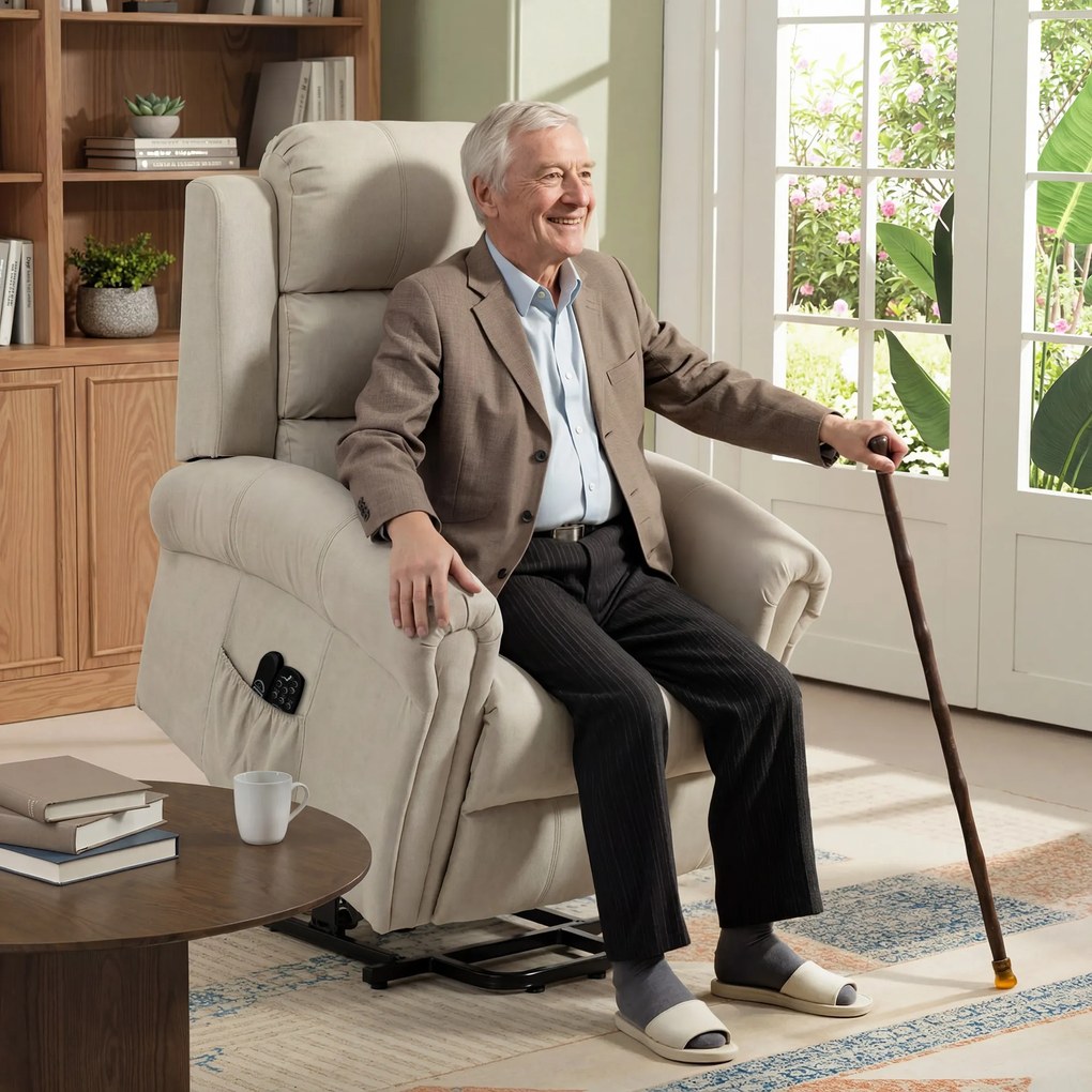 HOMCOM Fotoliu cu ridicare electrică, fotoliu relax electric cu funcție de masaj și încălzire, 87 x 87,5 x 108 cm, beige | Aosom Romania