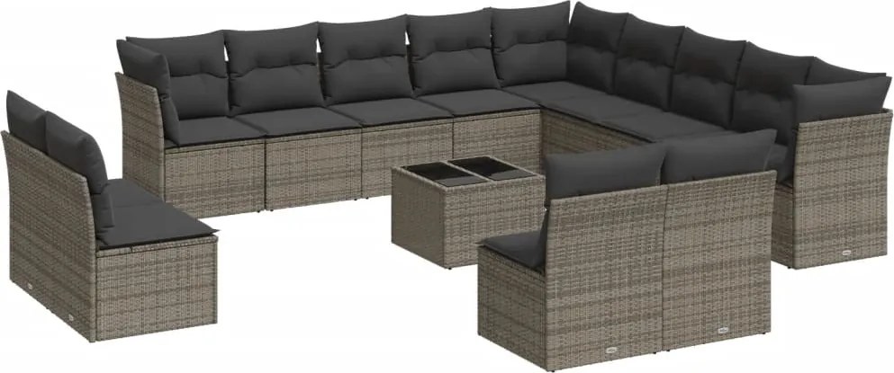 vidaXL Set mobilier de grădină cu perne, 14 piese, gri, poliratan