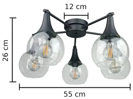 Lustră aplicată STAR 5xE27/60W/230V negru/transparent