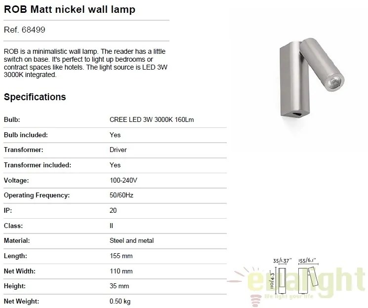 Aplica de perete LED design modern minimalist ROB nickel 68499