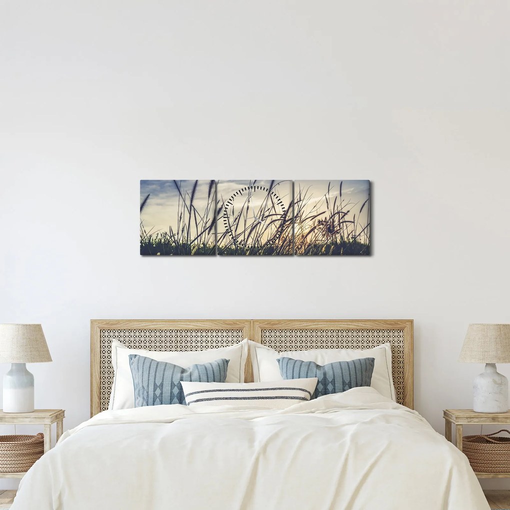 Tablou cu flori de câmp (cu ceas) (90x30 cm)