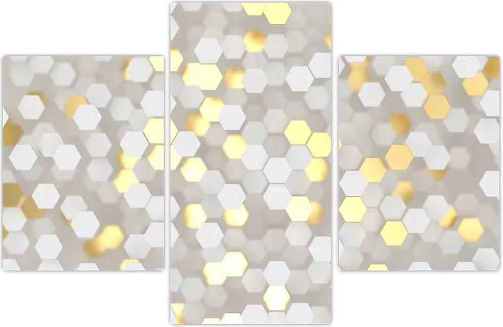 Tablou - Hexagoane alb - auriu (90x60 cm)