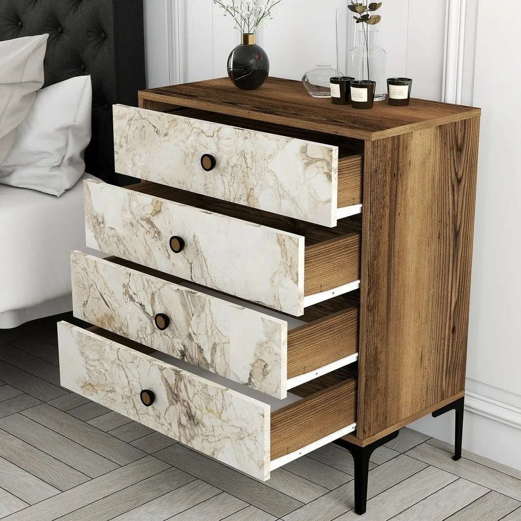Comodă Lizbon White and Walnut