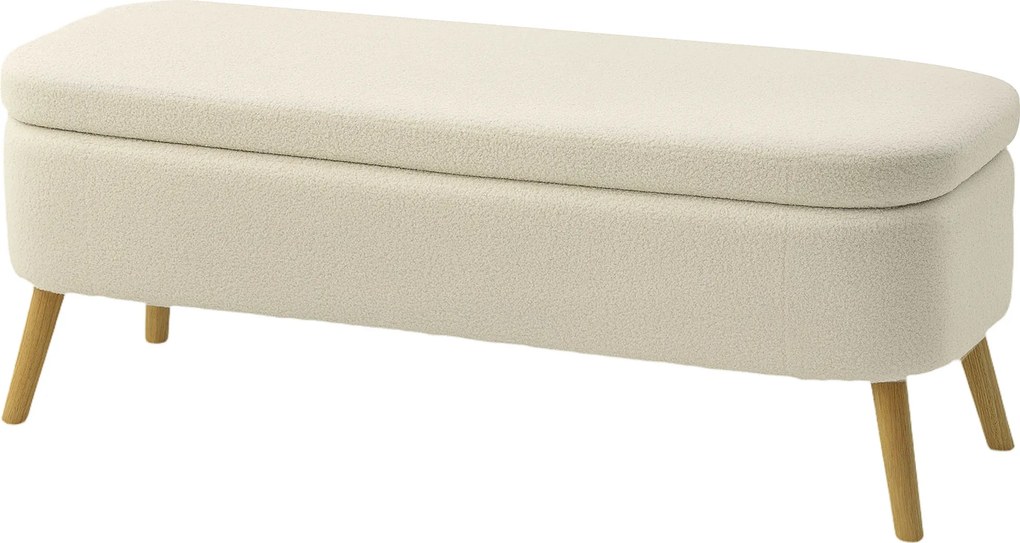 HOMCOM Banca de Depozitare de 65L din Material Teddy și Lemn, 120x42x45 cm, Bej | Aosom Romania