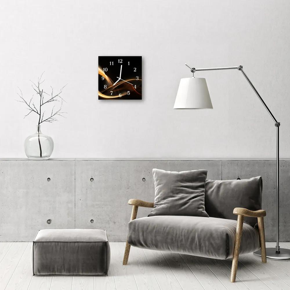 Ceas de perete din sticla pătrat Abstract Lines Art aur, negru