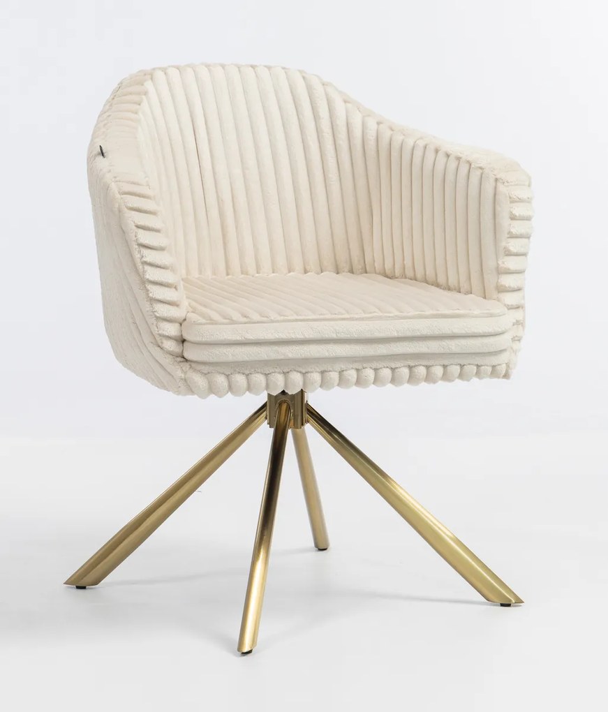 HR832 BAZĂ STEA Scaun Cappuccino Teddy Cord cu Bază Aurie