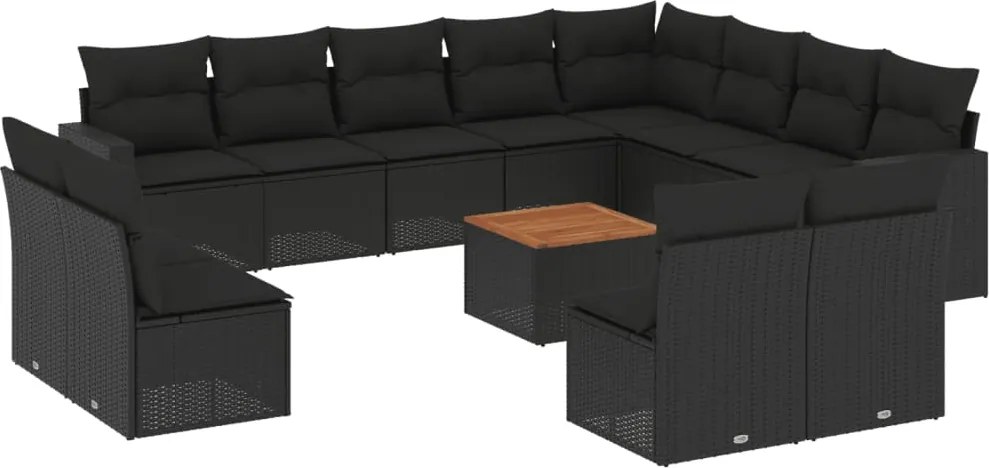 vidaXL Set mobilier de grădină cu perne, 13 piese, negru, poliratan