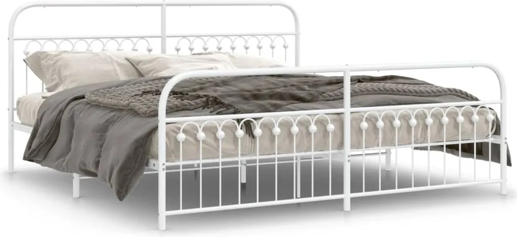 vidaXL Cadru de pat metalic cu tăblie de cap/picioare, alb, 193x203 cm
