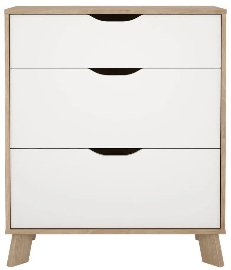 Comodă albă-în culoare naturală cu aspect de lemn de stejar 79x92x40 cm Ikast – Tvilum