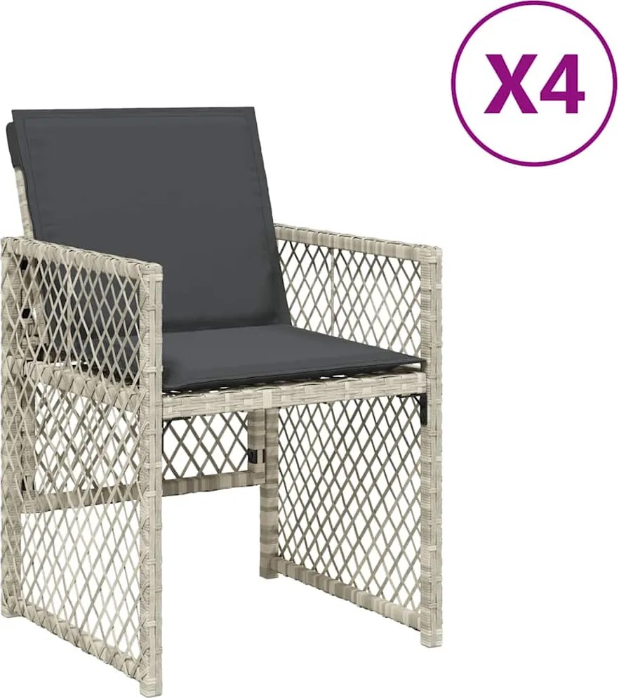 vidaXL Fotolii de grădină cu perne, 4 buc., gri deschis, poliratan