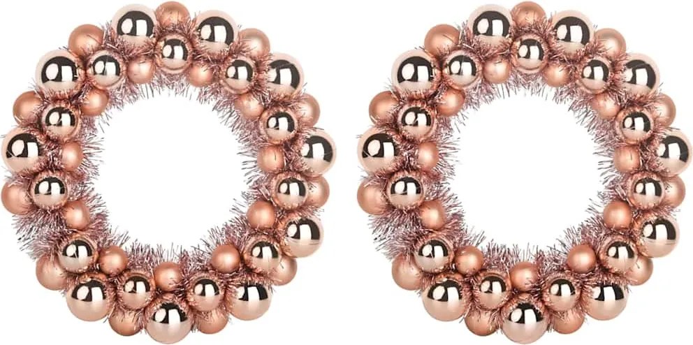 vidaXL Coronite cu bile de Craciun 2 pcs Rose Gold 33 x 33 x 7 cm