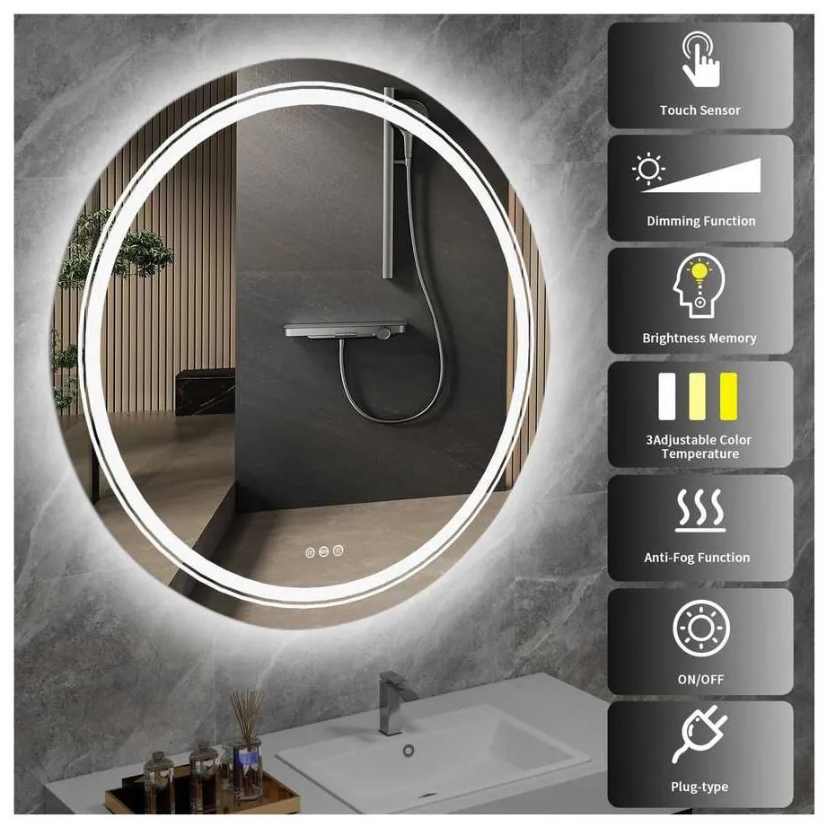 Oglindă Amyra cu iluminare LED 60 cm, argint