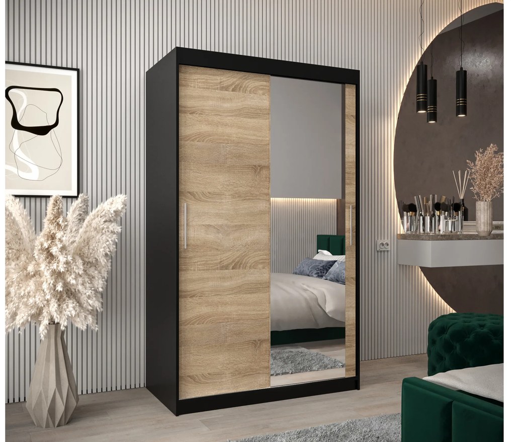 Dulap de haine 120 cm Toki 2 (negru mat + stejar sonoma). 1064978