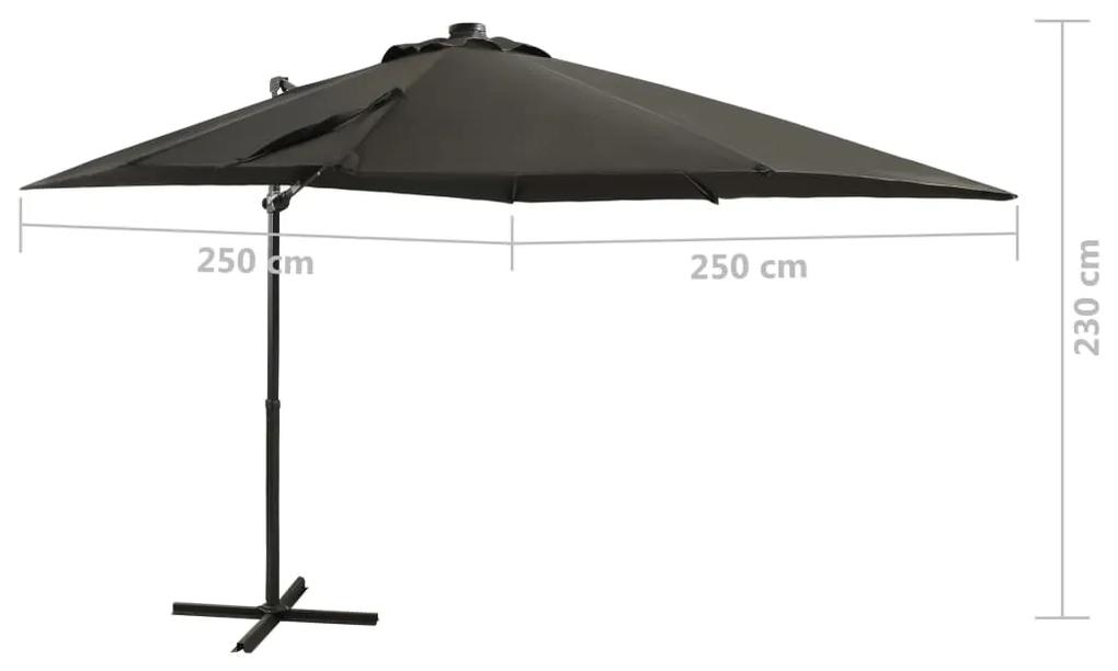 Umbrela suspendata cu stalp si LED-uri, antracit, 250 cm Antracit, 250 cm
