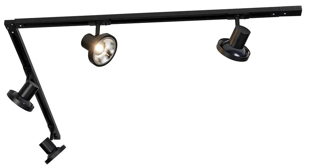Sistem modern de iluminat pe șine cu 4 spoturi negre monofazate 200 cm - Iconic Jeany