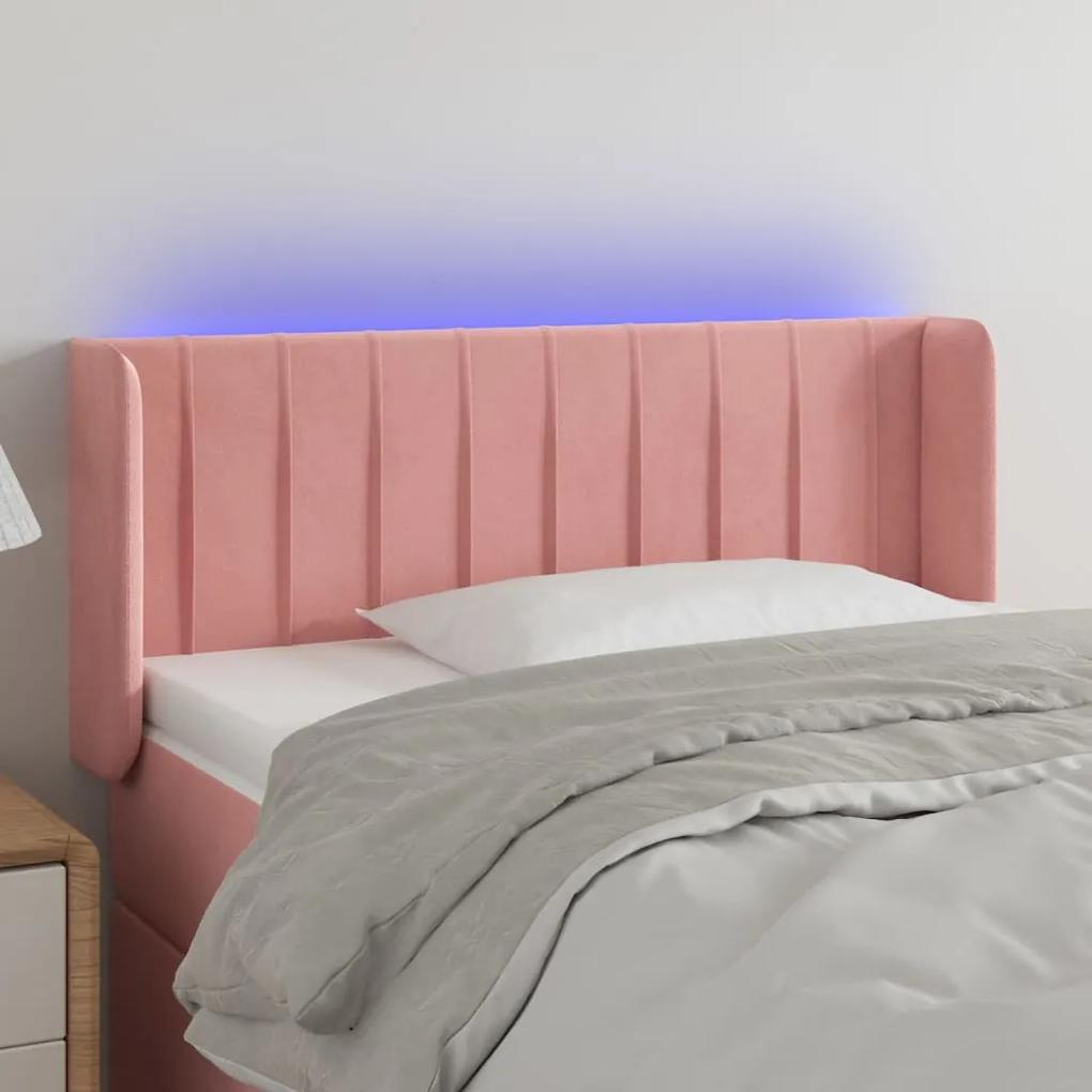 3123509 vidaXL Tăblie de pat cu LED, roz, 83x16x78/88 cm, catifea
